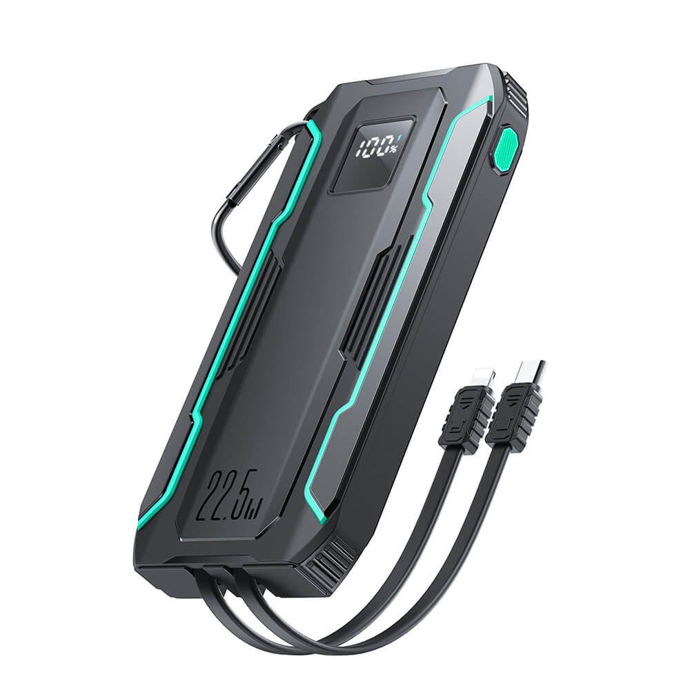 Power Bank with Dual Cables 10000mAh Black (1) JR-L017 22.5W Power Bank with Dual Cables 10000mAh-Black With USB.A to Type.C 0.25m Cable-Black - Image 1