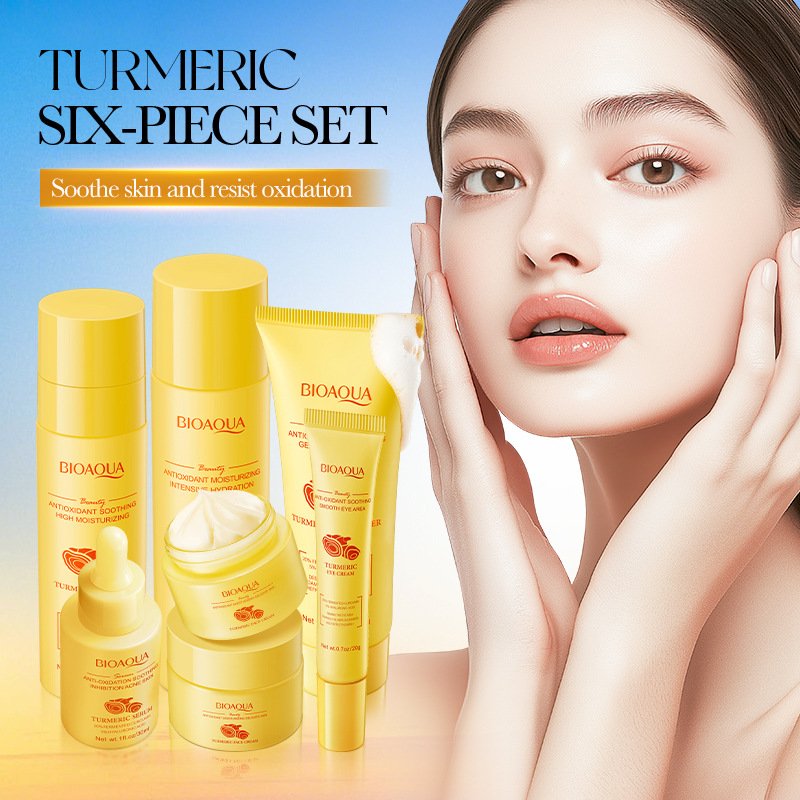BIOAOUA-Snail-Firming-and-Moisturizing-Skincare-Six-Piece-Gift-Set-Foreign-V-1.jpg BIOAOUA Turmeric Antioxidant Moisturizing Skin Care Six-piece Set 120ml+80ml+100g+20g+60g+30ml - Image 1