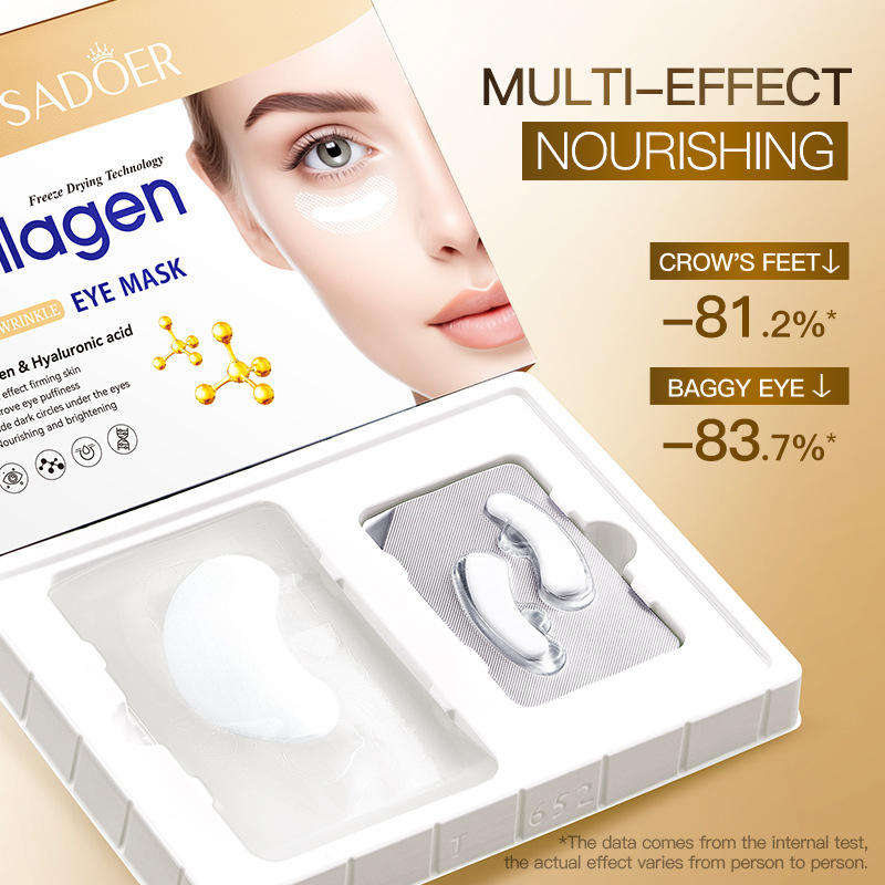 SADOER Collagen Hyaluronic Acid Firming Freeze-Dried Eye Mask160mgpair (1) SADOER Collagen Hyaluronic Acid Firming Freeze-Dried Eye Mask160mg/pair * 4 pairs + 5ml/pair * 4 pairs - Image 1